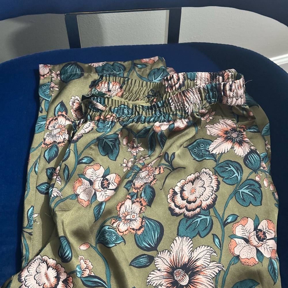 Ralph Lauren Green and Pink Floral Track Pants and button down shirt.